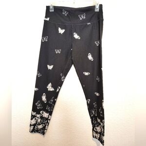 DKNY Sport Black Leggings with White Butterfly Print